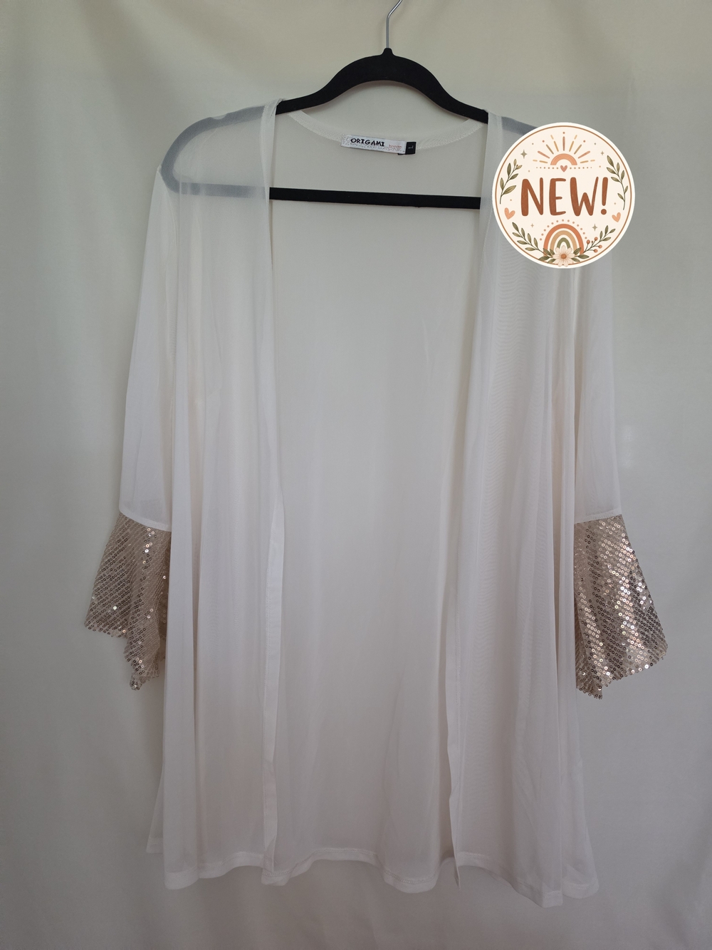Origami Sheer Open Cardigan w/Gold Sequin Sleeves - LG/XL/2X